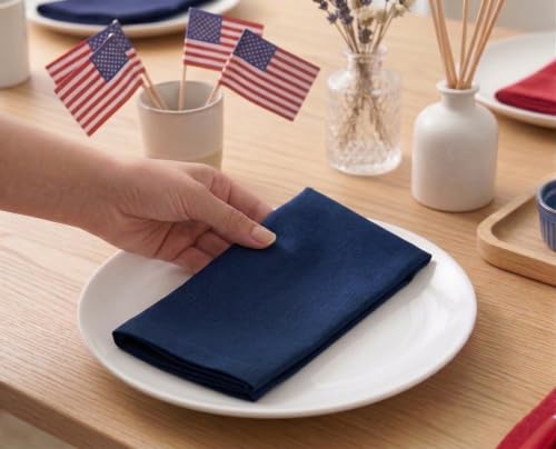 100% Cotton Dinner Napkins 18x18 Inch, Set of 12, Navy Blue Table Linens