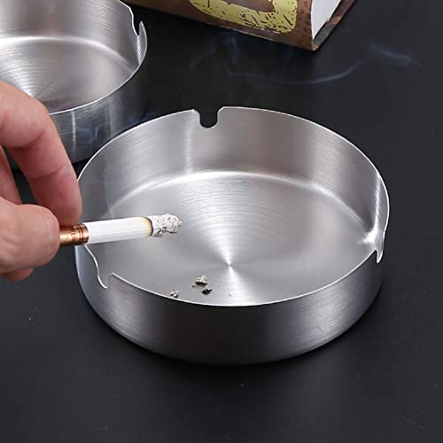 Large Stainless Steel Ashtray - 2 Pack, Windproof Metal Smoking Tray