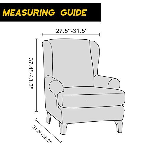 Water-Repellent Wingback Chair Cover - 2-Piece Stretch Jacquard Slipcover, Gray