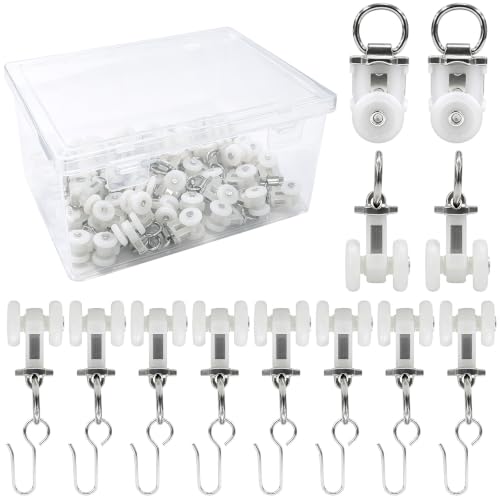 100 Pcs Heavy Duty Curtain Track Rollers with Metal Hooks for Ceiling Tracks