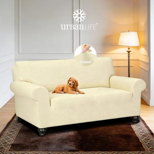 3-Cushion Stretch Sofa Cover - Cream, Machine Washable, Non-Slip
