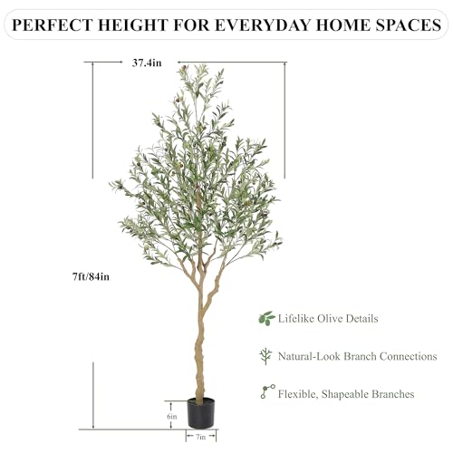 7ft Realistic Faux Olive Tree - Lifelike Artificial Indoor Plant