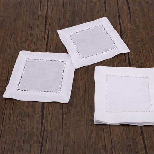 12pcs Linen Cocktail Napkins, 6x6 Inch Reusable Cloth Serviettes for Parties