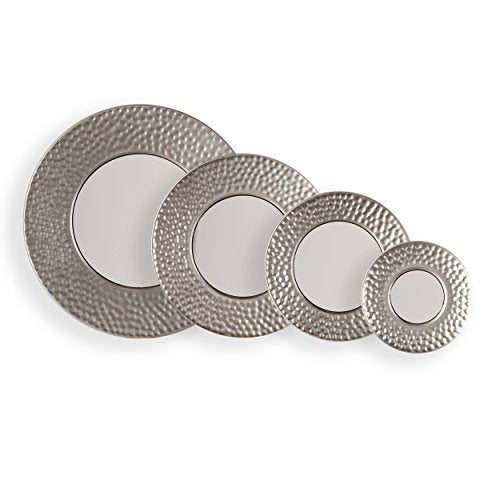 Hammered Silver Sphere Wall Mirror Set - 4-Piece Decorative Iron Round Mirrors