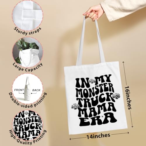 Henhesaha Mama Tote Bag – Canvas Family Organizer Tote, Reusable Grocery & Beach Bag (Truckmama01)