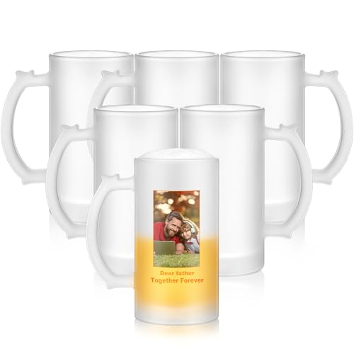 16 oz Frosted Sublimation Beer Mugs - 6 Piece Blank Glass Set