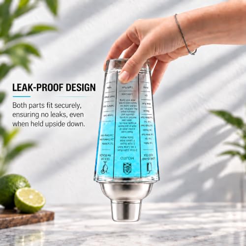 14 oz Glass Cocktail Shaker with Built-in Strainer & Recipes - Professional Bar Tool