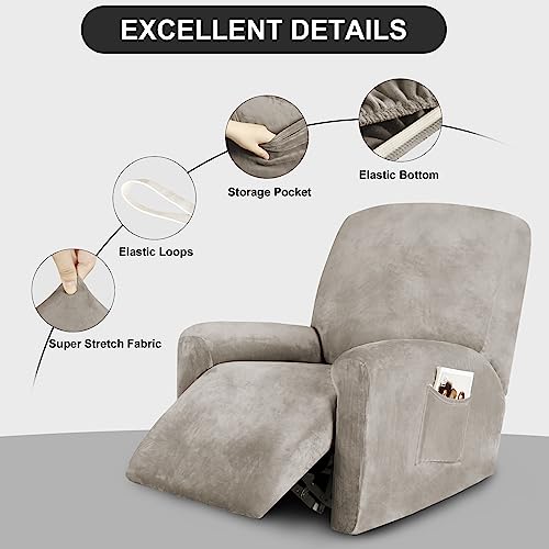 Velvet Recliner Chair Covers - 4-Piece Non-Slip Protector Set
