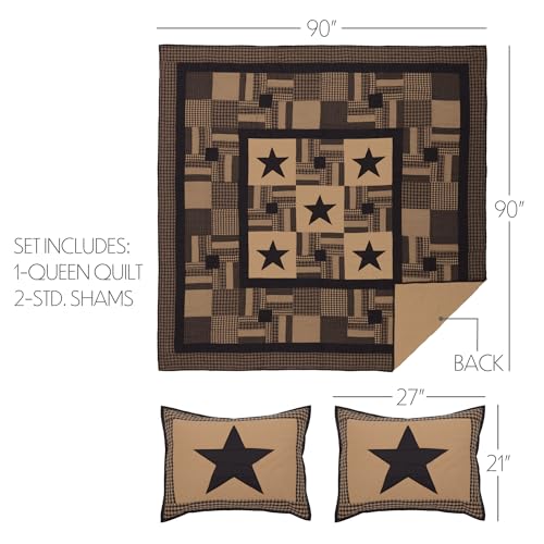 Black Check Star Cotton Quilt Set with 2 Shams - Queen Size