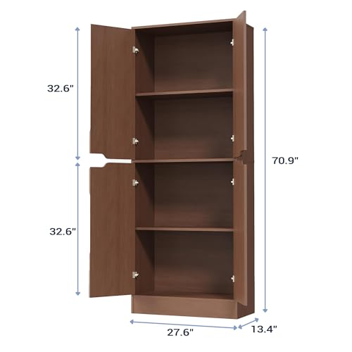 71-Inch Tall Kitchen Pantry Cabinet with Adjustable Shelves, Walnut