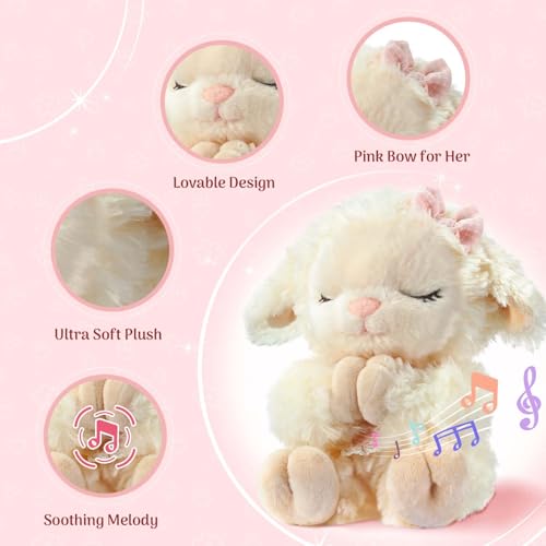 Catholic Baptism Gift Set for Baby Girls - Musical Lamb Plush & Book Box