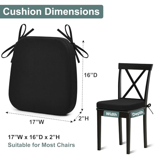 Memory Foam Dining Chair Pads with Ties, Non-Slip Kitchen Seat Cushions, Black