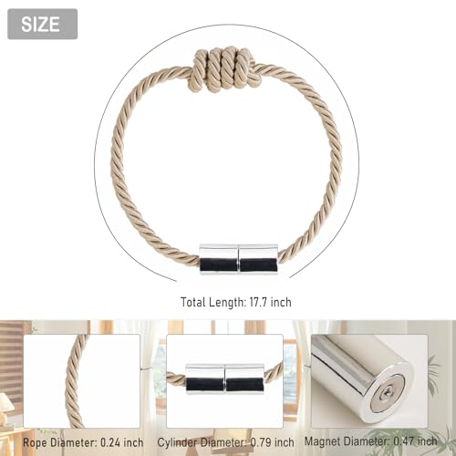 Magnetic Curtain Tiebacks - 2 Pack Decorative Rope Holdbacks for Drapes
