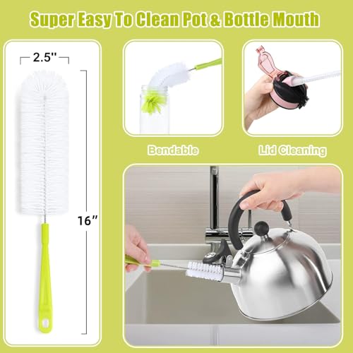 Long Handle Bottle Cleaning Brush Set - 5-Piece Water Bottle & Straw Cleaner