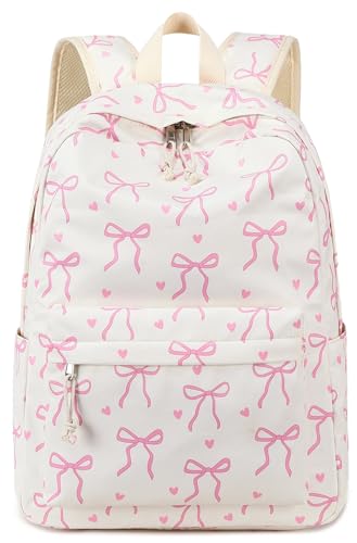 LOIDOU School Backpack for Girls Bow Tie Beige Laptop Bookbag