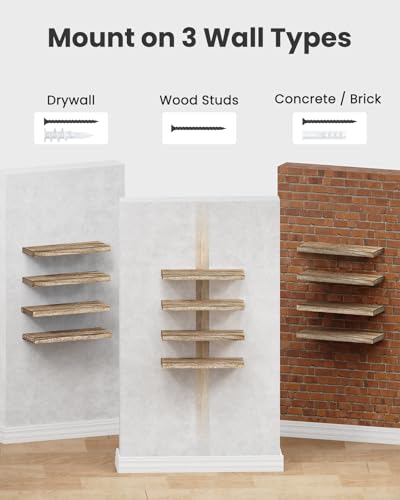 Rustic Floating Wall Shelves, Paulownia Wood Set of 4 with Metal Brackets