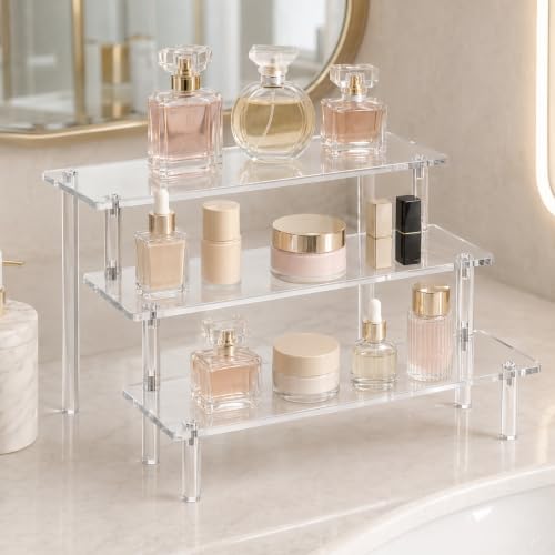 3-Tier Acrylic Display Riser Stand for Collectibles, Perfume, and Desserts