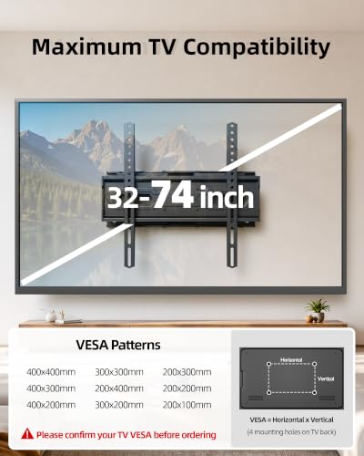 Full Motion TV Wall Mount Bracket for 32-74 Inch TVs, Swivel & Tilt Dual Arms