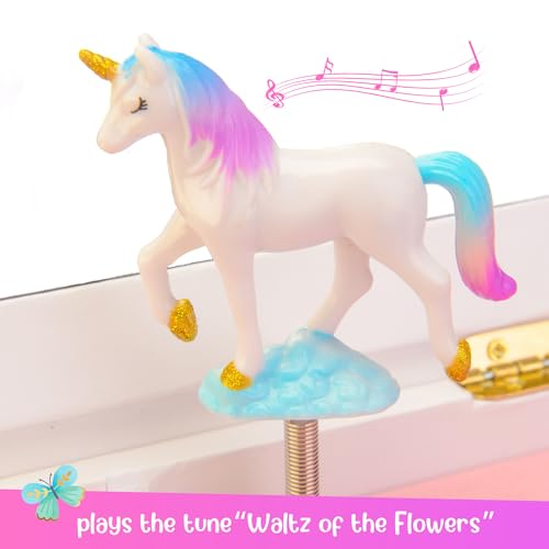 Unicorn Musical Jewelry Box for Girls with Drawers and Floral Design