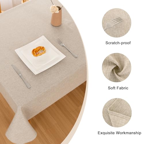 Beige Faux Linen Rectangle Tablecloth 54 x 80 Inch - Wrinkle Resistant