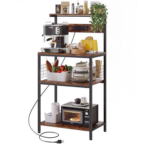 23.6-Inch Microwave Stand with Power Outlet and Adjustable Shelves