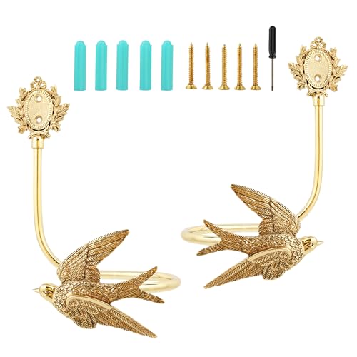 Solid Brass Swallow Curtain Holdbacks - Hand-Forged Gold Wall Tiebacks