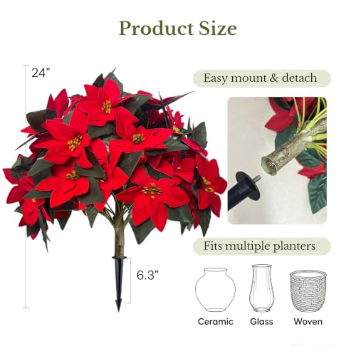 SANISANO Red Poinsettia Artificial Trees 24 Inch Pack of 2 Outdoor Decor