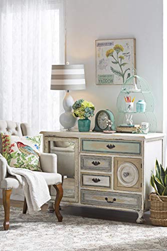 Distressed Aqua Blue Metal Mantel Clock with Wooden Base, 8.5-inch