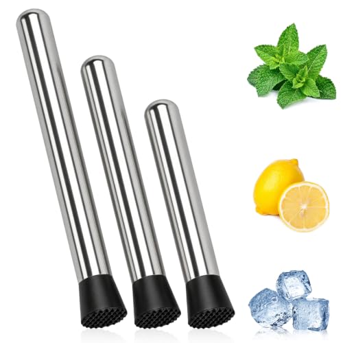 Okxiri Stainless Steel Cocktail Muddler Set - 3 Sizes for Smooth Mixing