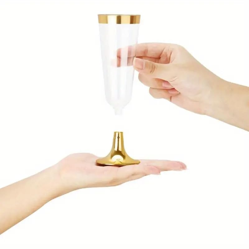 CYUU 100 Pack Gold Rim Disposable Champagne Flutes 5.5oz for Weddings & Parties