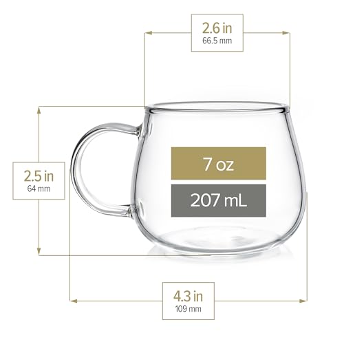 Teabloom 2-Pack Premium Borosilicate Glass Tea Cups 7 oz / 207 ml - Lead-Free & Microwave Safe