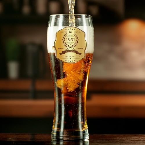 75th Birthday Beer Glass and Coaster Gift Set - 1951 Aged to Perfection