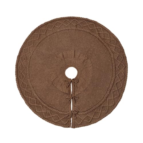 LimBridge Medium Brown Diamond Edge Knit Christmas Tree Skirt - 48in Neutral Rustic Boho