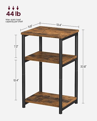 3-Tier Small Side Table with Steel Frame - Rustic End Table Nightstand