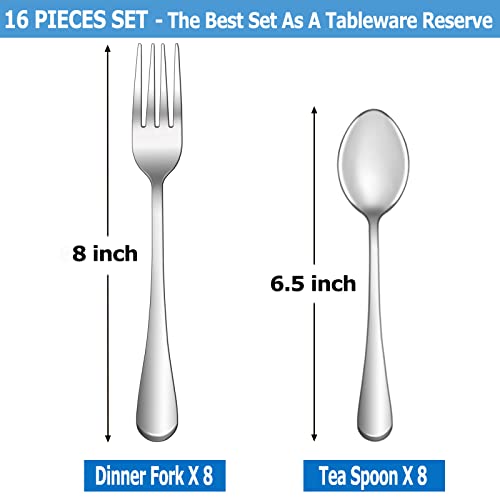 16-Piece Stainless Steel Fork and Spoon Set, Mirror Polished Flatware