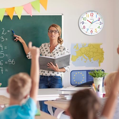 8-Inch Kids Learning Wall Clock, Silent Non-Ticking Educational Time Clock