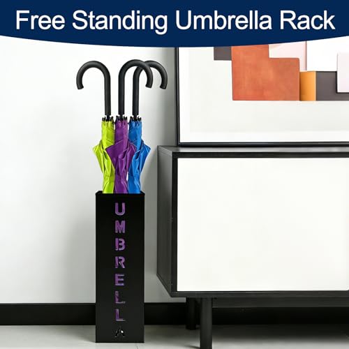 Square Metal Umbrella Stand, Free Standing Cane Holder for Entryway, Black
