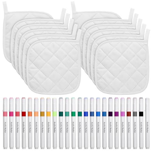 36 Pcs Christmas Pot Holders Craft Set with Markers - White Oven Mitts & DIY Decorations