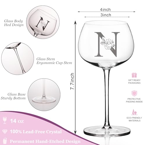 Personalized Monogram Wine Glass N - Custom Gift for Women, Mom, Wife