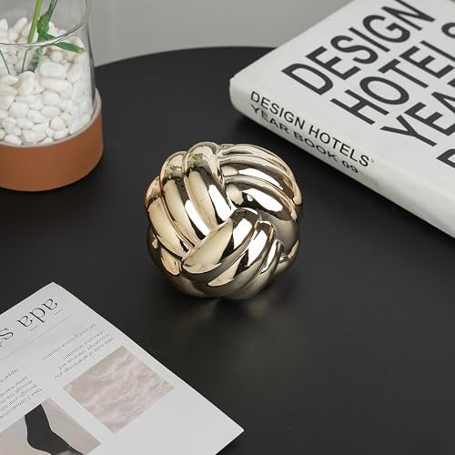 Small Gold Ceramic Knot Decor, Minimalist Modern Tabletop Ornament