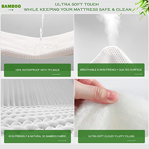 Waterproof California King Mattress Protector - Cooling Rayon Bamboo Cover