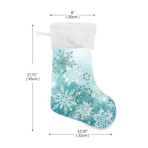 ALAZA Personalized Silver Teal Christmas Stocking 17.7" with Snowflakes - Family Holiday Decor