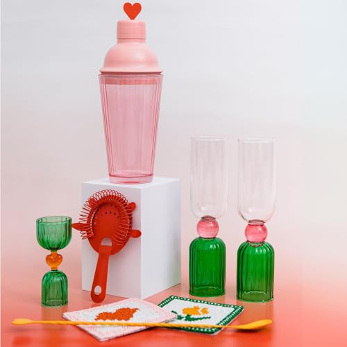 Ban.do Green & Orange Glass Cocktail Jigger - Double Shot Measuring Tool