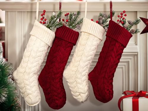 18-Inch Cable Knit Christmas Stockings, 6-Pack Large Holiday Decor