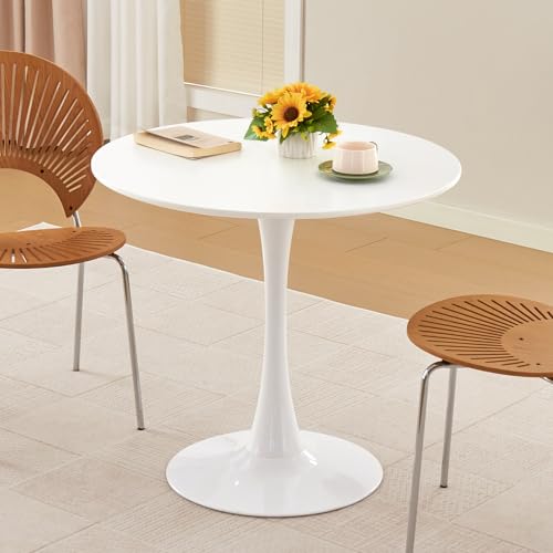 31.5" Round Tulip Dining Table, Mid-Century Modern Pedestal Table (White)