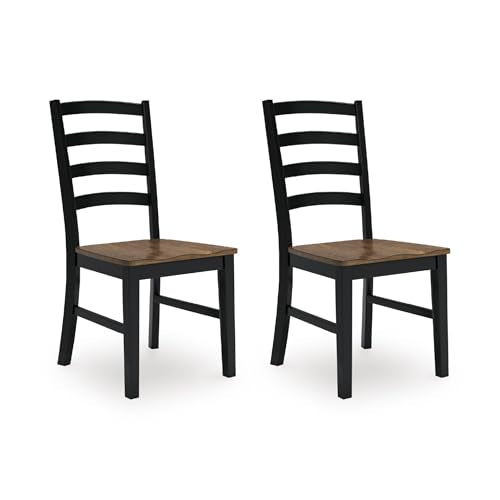 Modern Ladderback Dining Chairs Set of 2, Two-Tone Wood Kitchen Chairs