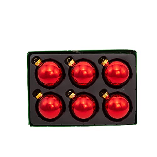 Kurt Adler 6-Piece Shiny Red Glass Christmas Ball Ornament Set, 65mm