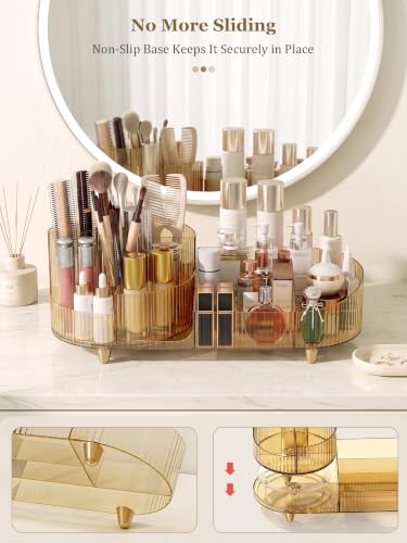 Booklov Crystal Amber Rotating Makeup Organizer with Tall Bottle Storage - L01 Variant