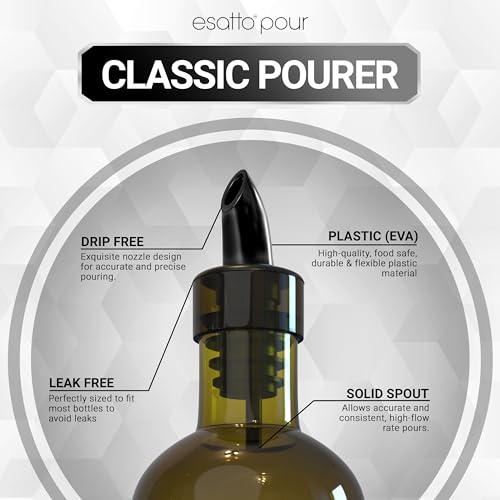 Esatto Black Plastic Pourer Spouts 100 Pack - High-Speed Liquor & Syrup Dispensers