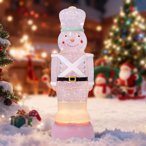 Pink Nutcracker Snow Globe Lantern with Timer - USB & Battery Operated Christmas Decor